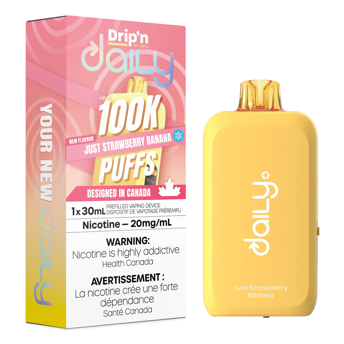 Just Strawberry Banana : Drip'n Daily Disposable Vape| 30mL 100K Puff | 20 mg Nicotine