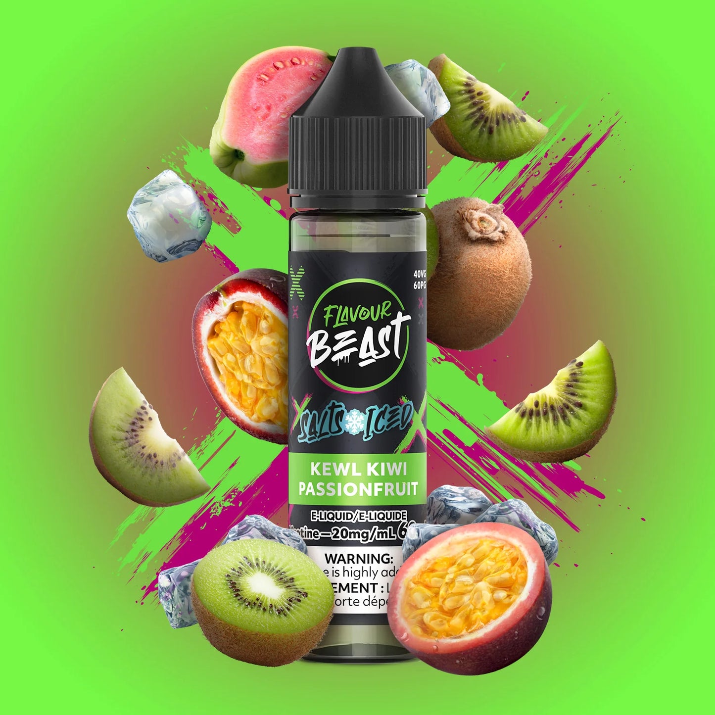 Flavour Beast E-Liquid - Kewl Kiwi Passionfruit (Iced) | 60mL 20mg | Beast Vape Juice