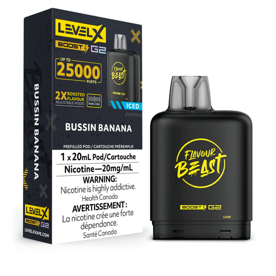 Level X Boost G2 25000 Puffs Pod-Bussin Banana 20MG (without battery)