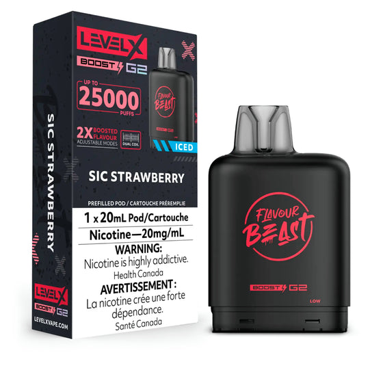 50k Level X Flavour Beast Boost Pod - Sic Strawberry Iced (Without Battery)