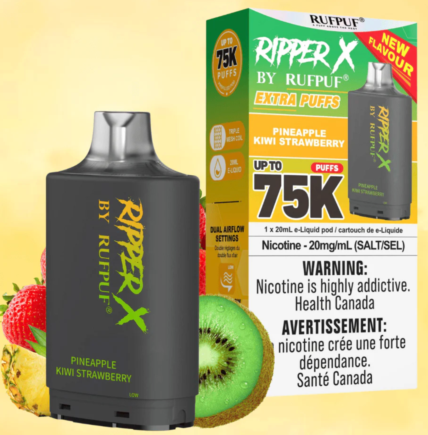 Pineapple Kiwi Strawberry - Ripper X 75k Disposable Pod - (Without Battery)
