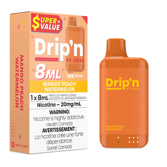 Drip'n by Envi 8ML Disposable Vape 16k Puffs-Mango Peach Watermelon 20 Calgary Vape Delivery Drip'n by Envi 8ML Disposable Vape 16k Puffs-Mango Peach Watermelon 20 Calgary Vape Delivery