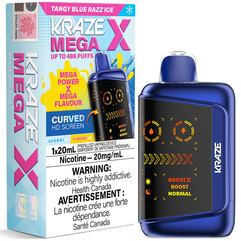 Kraze Mega X 48K Disposable Vape: Tangy Blue Razz Ice (20mL)