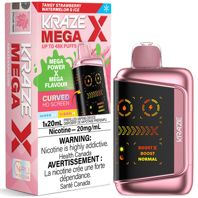 Kraze Mega X 48K Disposable Vape: Tangy Strawberry Watermelon G Ice (20mL)
