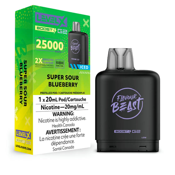 Level X Boost G2 25000 Puffs Pod-Super Sour Blue Razz Iced 20MG (without battery)