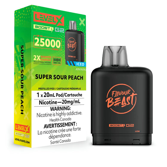 Level X Boost G2 25000 Puffs Pod-Super Sour Peach Iced 20MG (without battery)