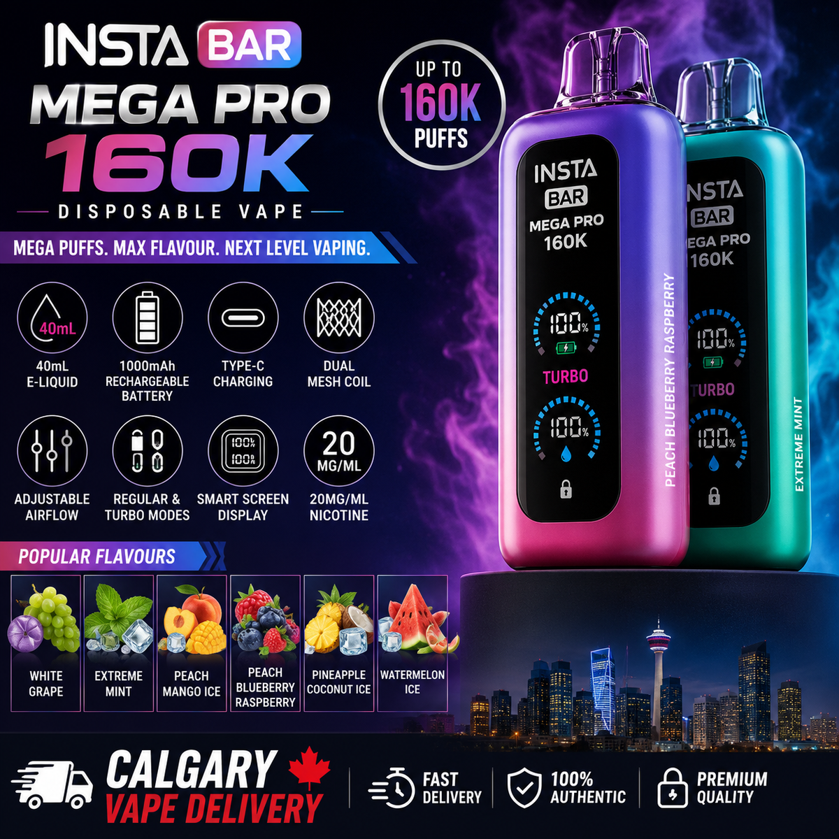 Insta Bar Mega Pro 160K - Disposable Vape | CALGARY