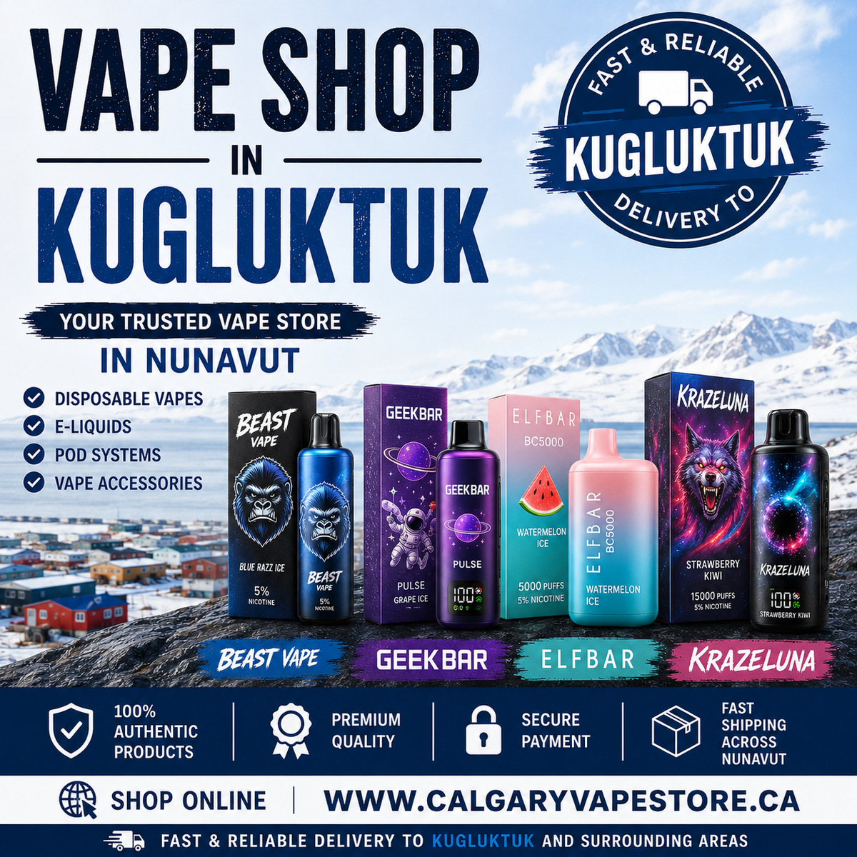vape shop in Kugluktuk buy disposable vape , e liquids , pod , bongs 