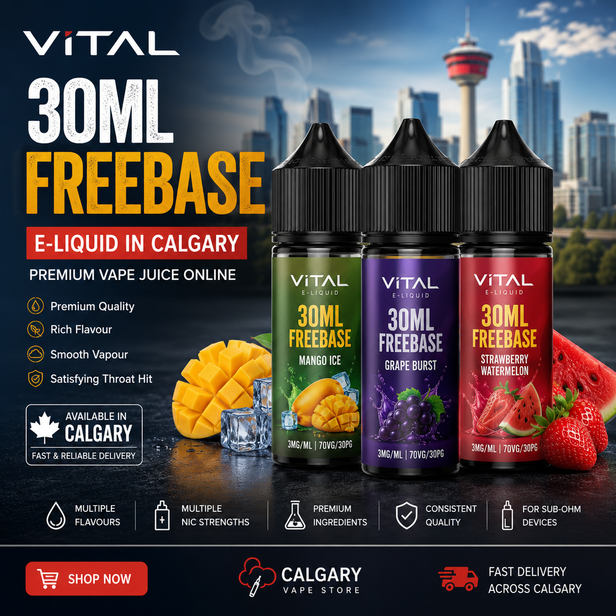 Vital 30ml Freebase E-Liquid in Calgary