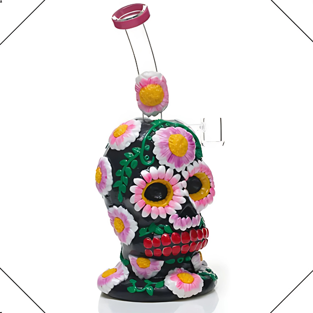 9.8 Inches 8 Arms Tree Perc |  Glass Smoking Water Pipe with Quartz Banger 3D Hand Painting - HD283