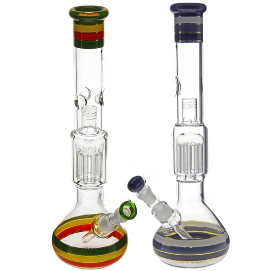 18 inch Height , 10 Arm Tree Perc Beaker Glass Bong , 5 mm thick with Six Shooter Downstem [Grace 9]