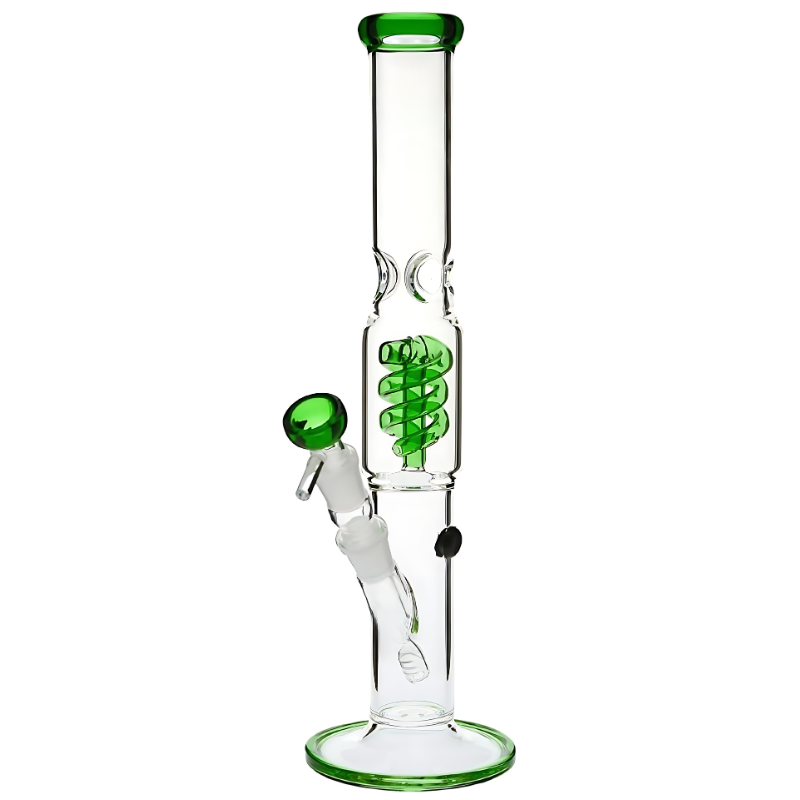 15 inch Straight Tube Glass Bong with Spiral Percolator / Coil Perc [Grace 7]