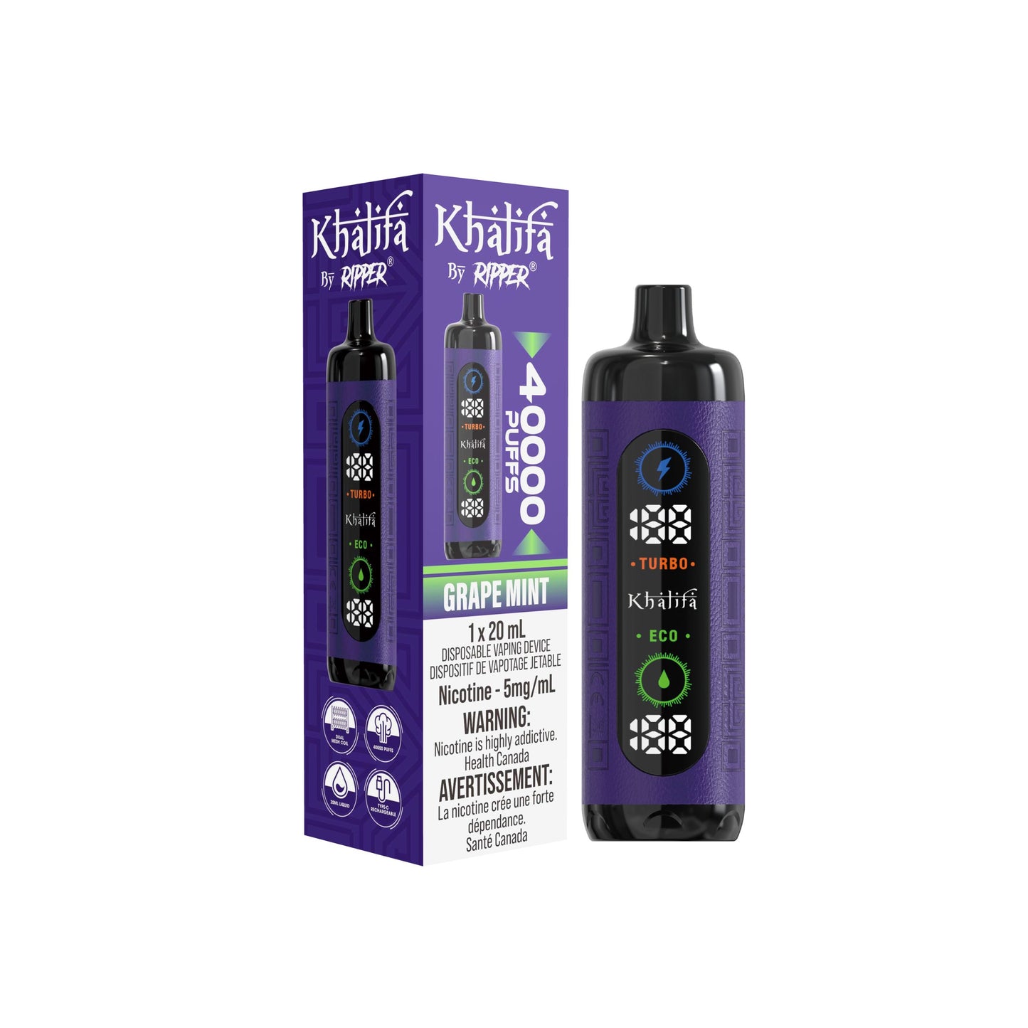 KHALIFA BAR BY RIPPER 40000 PUFFS-GRAPE MINT