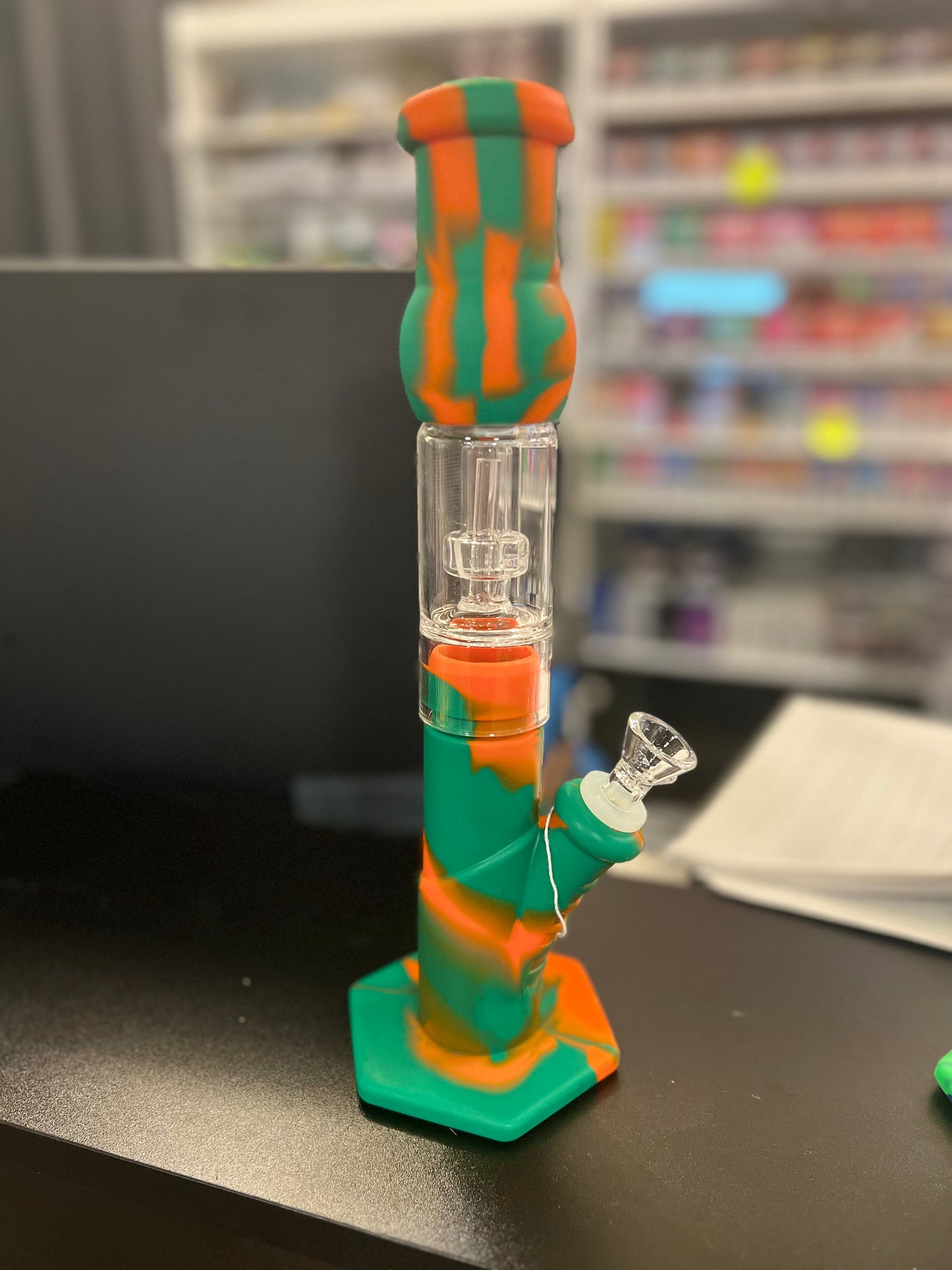 14  Inches Silicone Bong With Showerhead Perc Hexagon Base [ TX37 ]