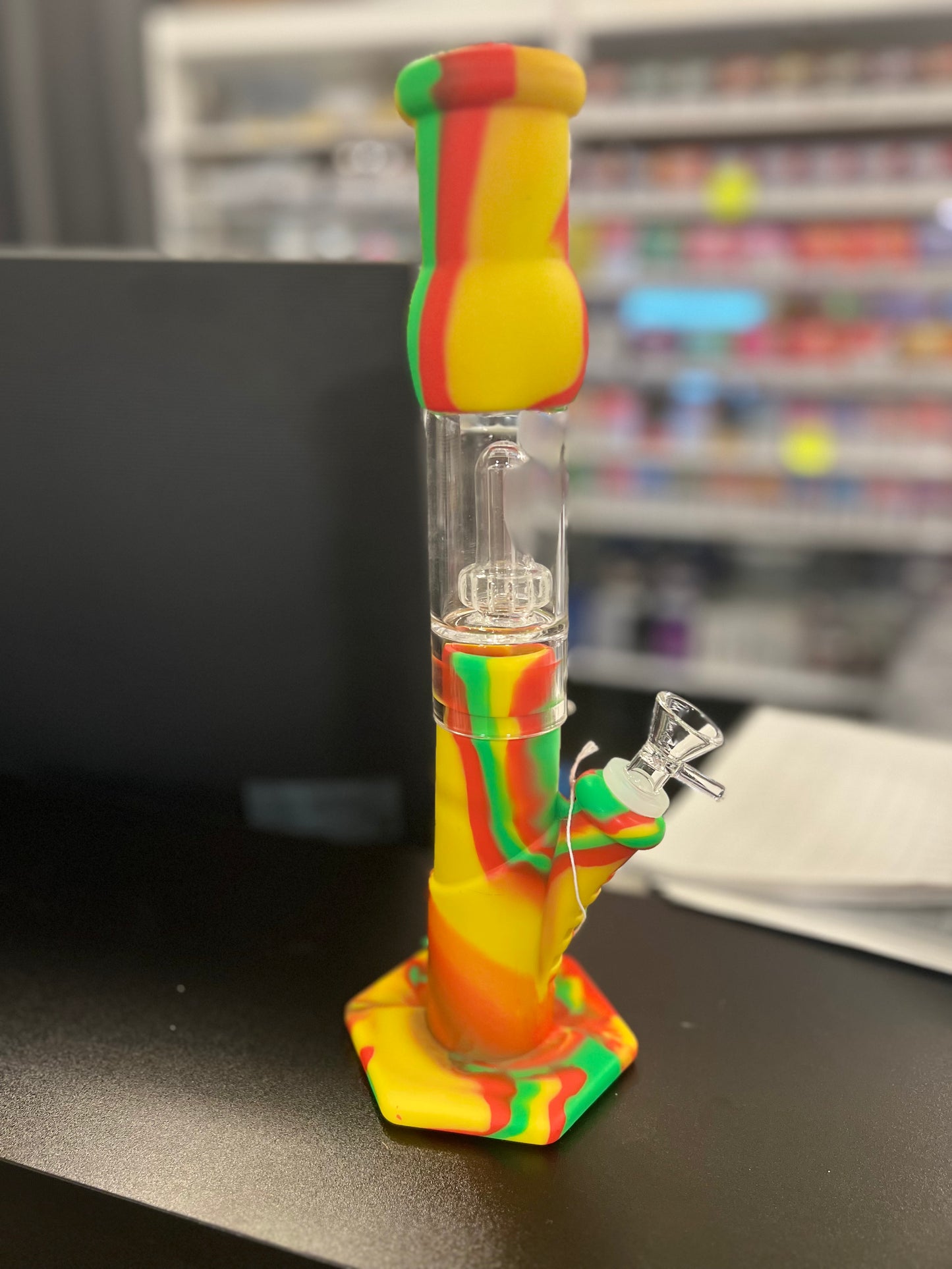 14  Inches Silicone Bong With Showerhead Perc Hexagon Base [ TX37 ]