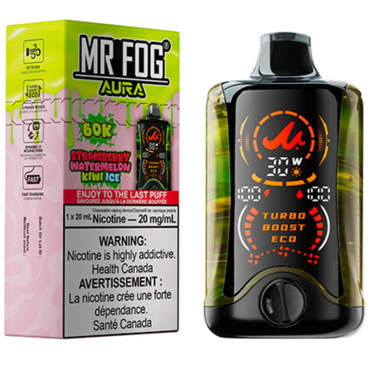 Strawberry Watermelon Kiwi Ice Mr. Fog Aura 60K Disposable Vape - 20 mg Nic