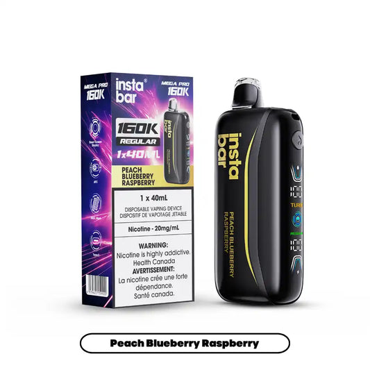 Insta Bar Mega Pro 160K Disposable Vape: Peach Blueberry Raspberry  (40mL)