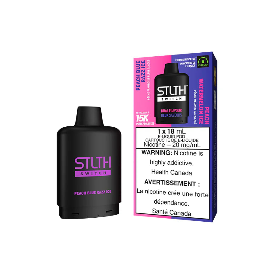 STLTH switch dual flavour 15k puffs-PEACH BLUE RAZZ ICE AND PEACH WATERMELON ICE