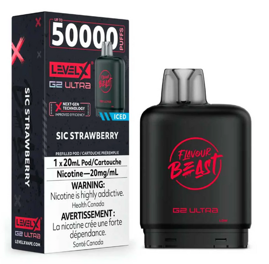 50k Level X Flavour Beast Boost Pod - Sic Strawberry Iced (Without Battery)