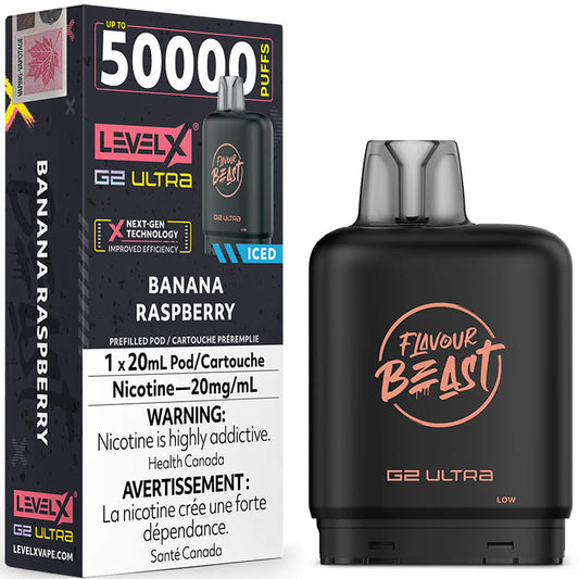 Banana Raspberry  Iced - Level X Boost G2 50000 Puffs Pod- 20MG
