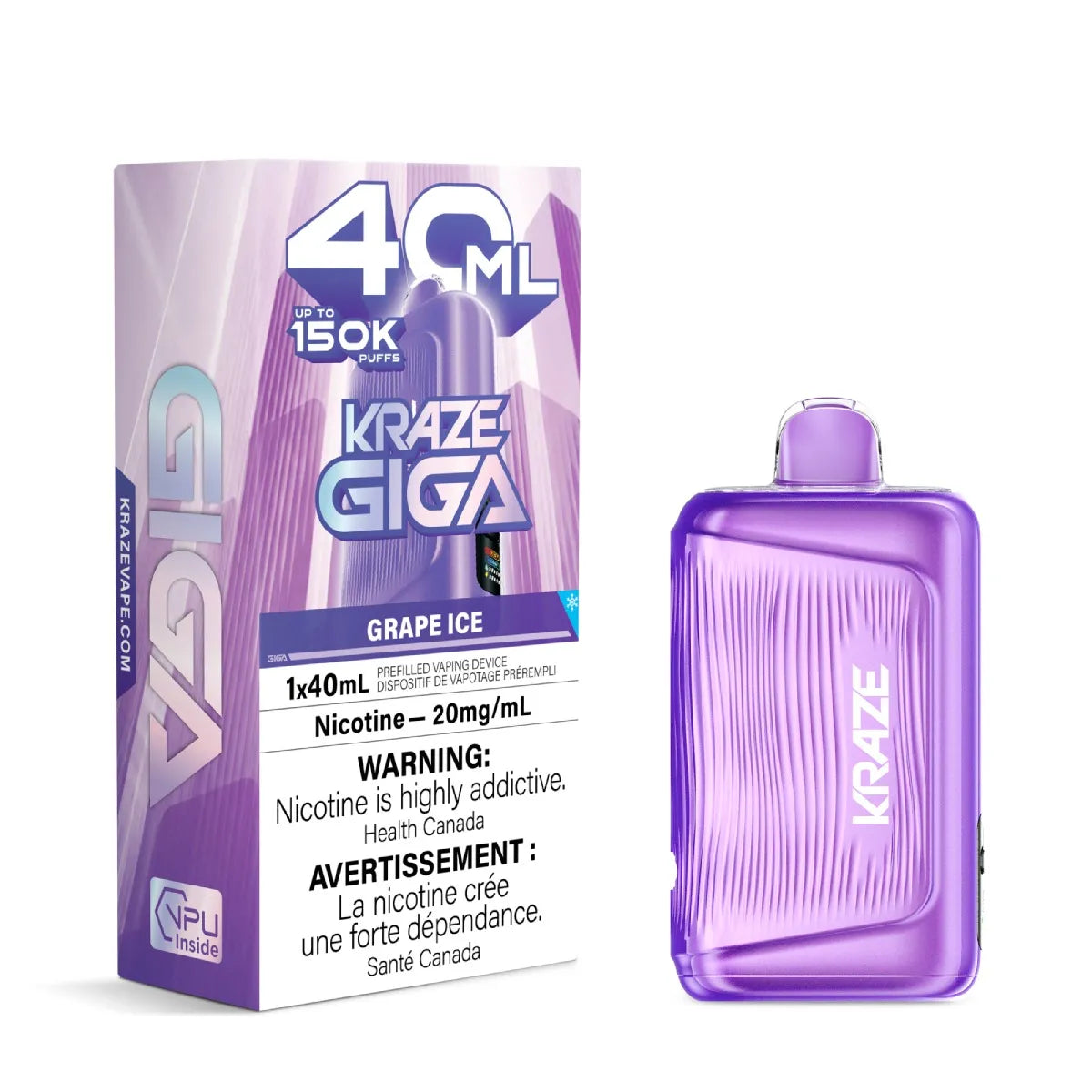 KRAZE GIGA 20MG/40ML 150K PUFFS DISPOSABLE VAPES[All Flavours]