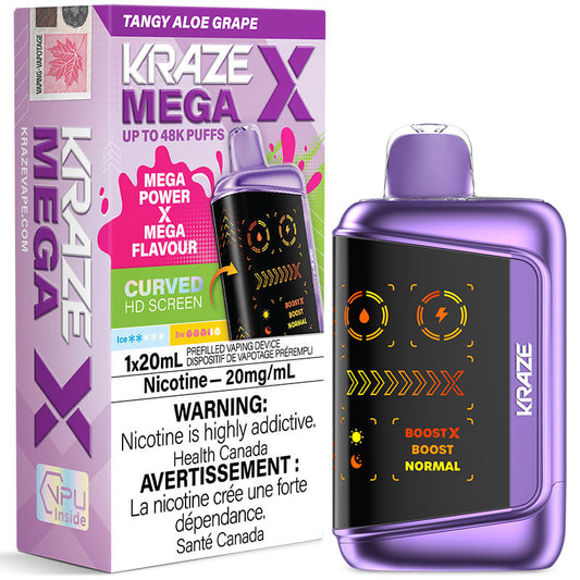 Kraze Mega X 48K Disposable Vape: Tangy Aloe Grape (20mL)