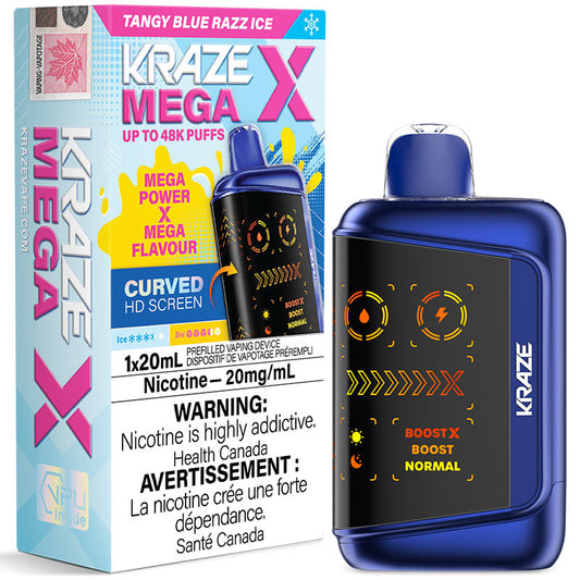 Kraze Mega X 48K Disposable Vape: Tangy Blue Razz Ice (20mL)