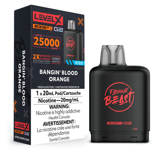 Level X Boost G2 25000 Puffs Pod-Bangin' Blood Orange Iced 20MG  (without battery)