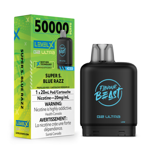 Pod Boost G2 25000 bouffées de niveau X - Razz glacé bleu super acide 20 MG